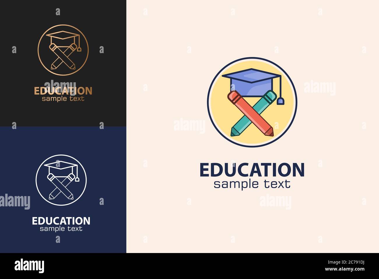 Education Logo, Graduation Hat Und Bleistift Design Konzept. Stock Vektor