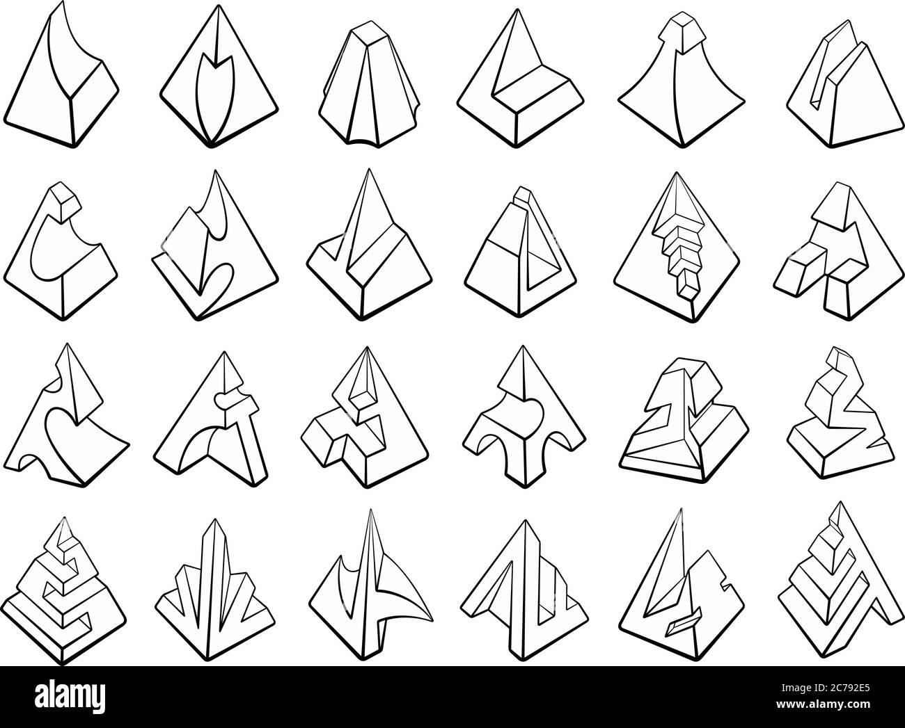 Set von 3D geometrischen Formen Pyramidendesigns Stock Vektor