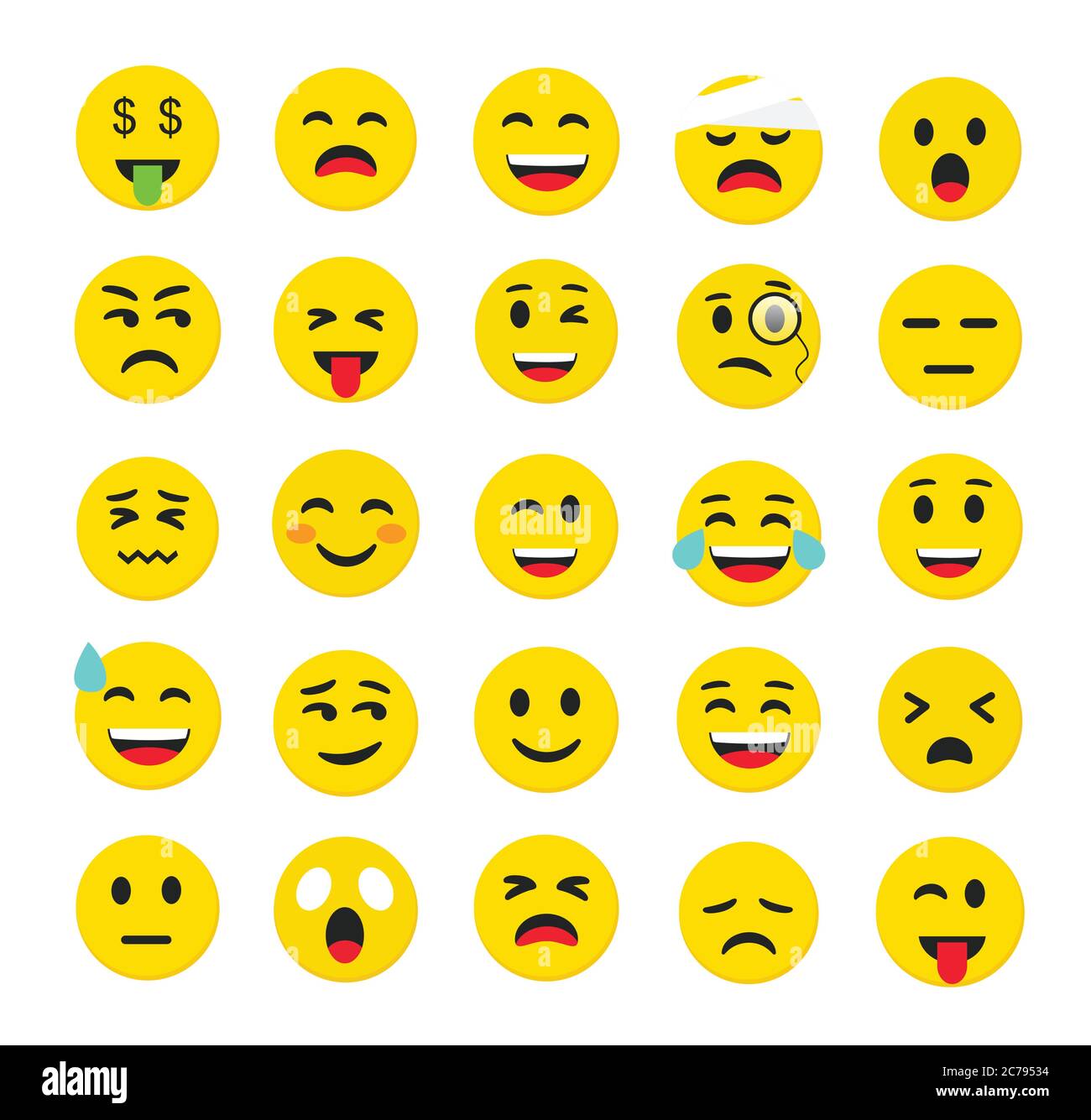 Hochwertige Emoticons isoliert auf einem weißen Hintergrund.Emoticons Set. Emoji Sammlung Vektor Illustration.Gelber Smiley.Emoji.Emoticons  Stock-Vektorgrafik - Alamy