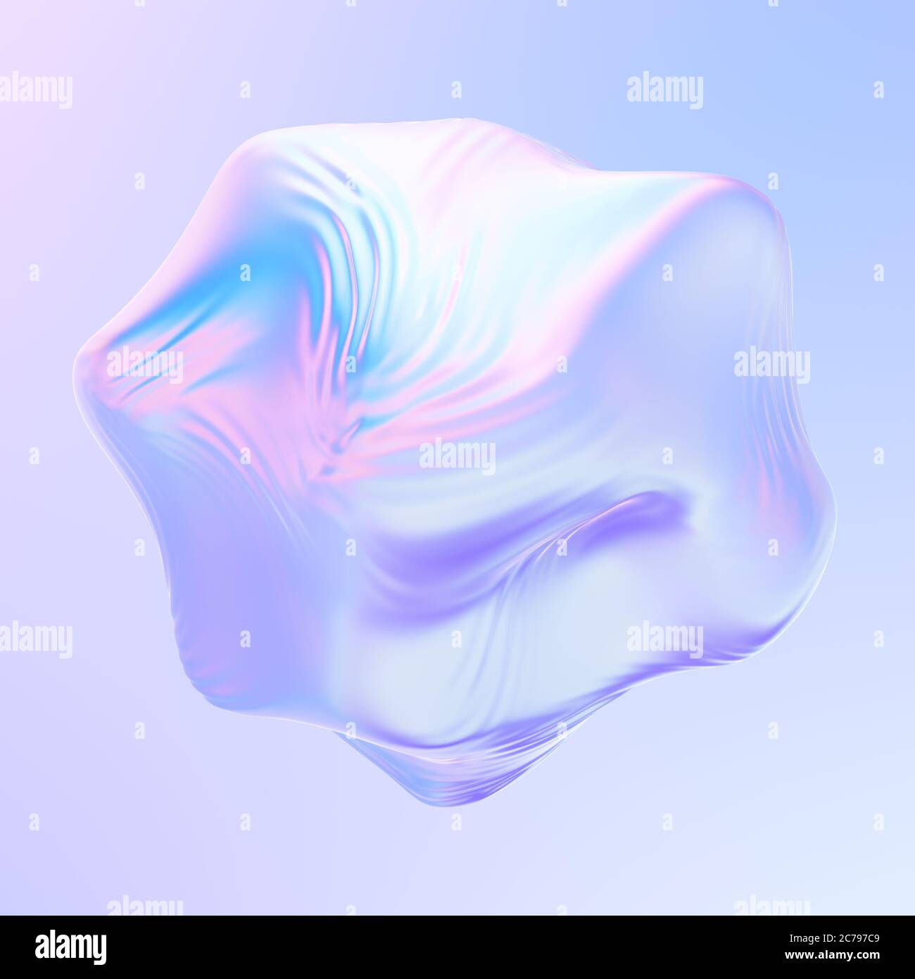 3D abstrakte glatte holografische Tuch flüssige Form. Stoffkugel mit Wellen winken auf Wind. 3D-Rendering. Stockfoto