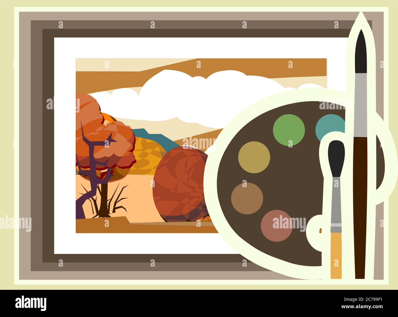 Art. Vektor. Malerei, Pinsel und Palette. Das Symbol des Kunststudios. Grafik-Button für Website, Element für Broschüre. Stock Vektor Art. Vektor. Malerei, Pinsel und Palette. Das Symbol des Kunststudios. Grafik-Button für Website, Element für Broschüre. Stock Vektor