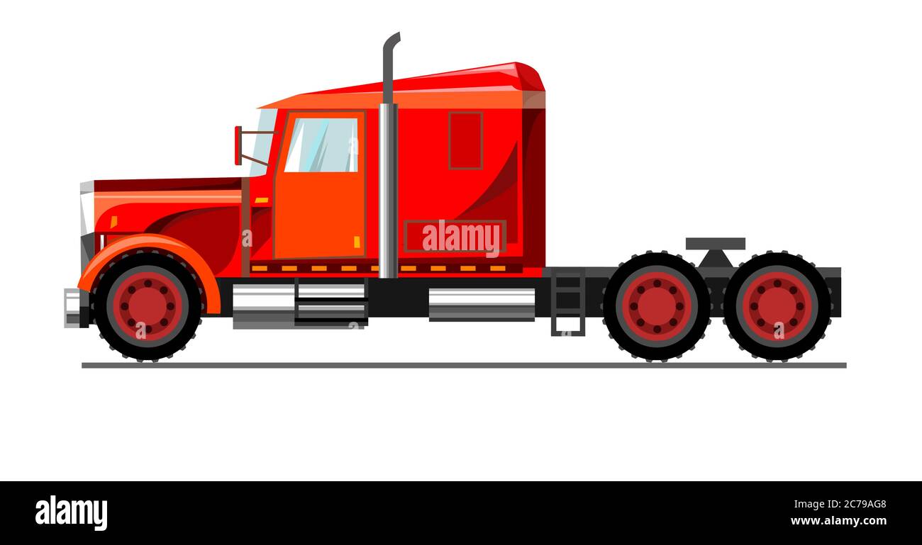 PKW-LKW. Vektor. Cartoon. Flach. Großer LKW für den Transport von Gütern. Güterverkehr Autotransport. Lieferung der Fracht. LKW senden. Stock Vektor