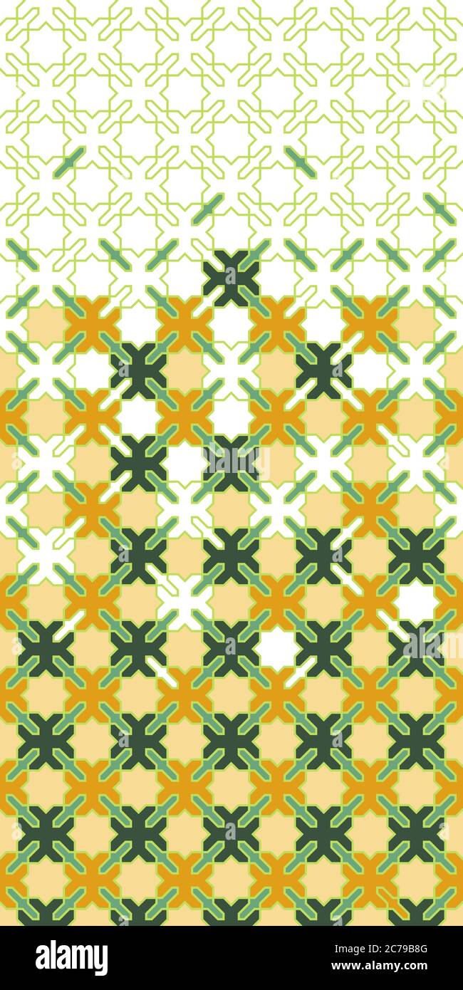 Arabic islamic vector pattern, border, decor, texture, background. Geometric halftone pattern with arabic color mosaic disintegration Stock Vektor