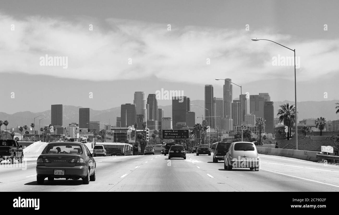 Fahren Sie auf dem Highway 110 in Richtung Downtown, Los Angeles CA Stockfoto