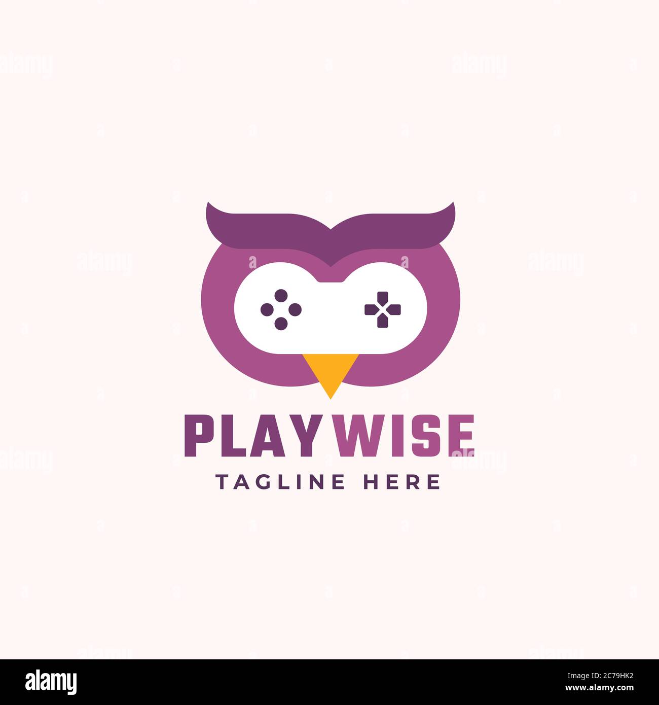 Spielen Wise Abstract Vektor-Zeichen, Symbol oder Logo-Vorlage. Flat Style Gamepad Icon Incorporated in einem Eulengesicht. Moderne Typografie. Gut fürs Spiel Stock Vektor