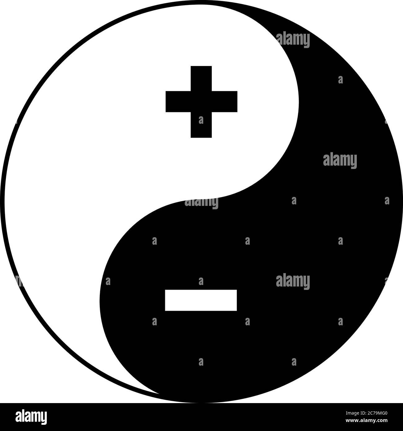 Yin Yang Symbol der Harmonie und Balance plus Minus. Stock Vektor