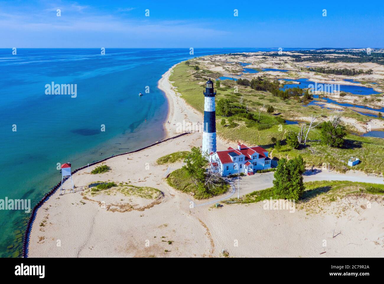 Luftaufnahme des Big Sable Point Lighthouse in der Nähe von Ludington, Michigan; Ludington State Park; Lake Michigan Stockfoto