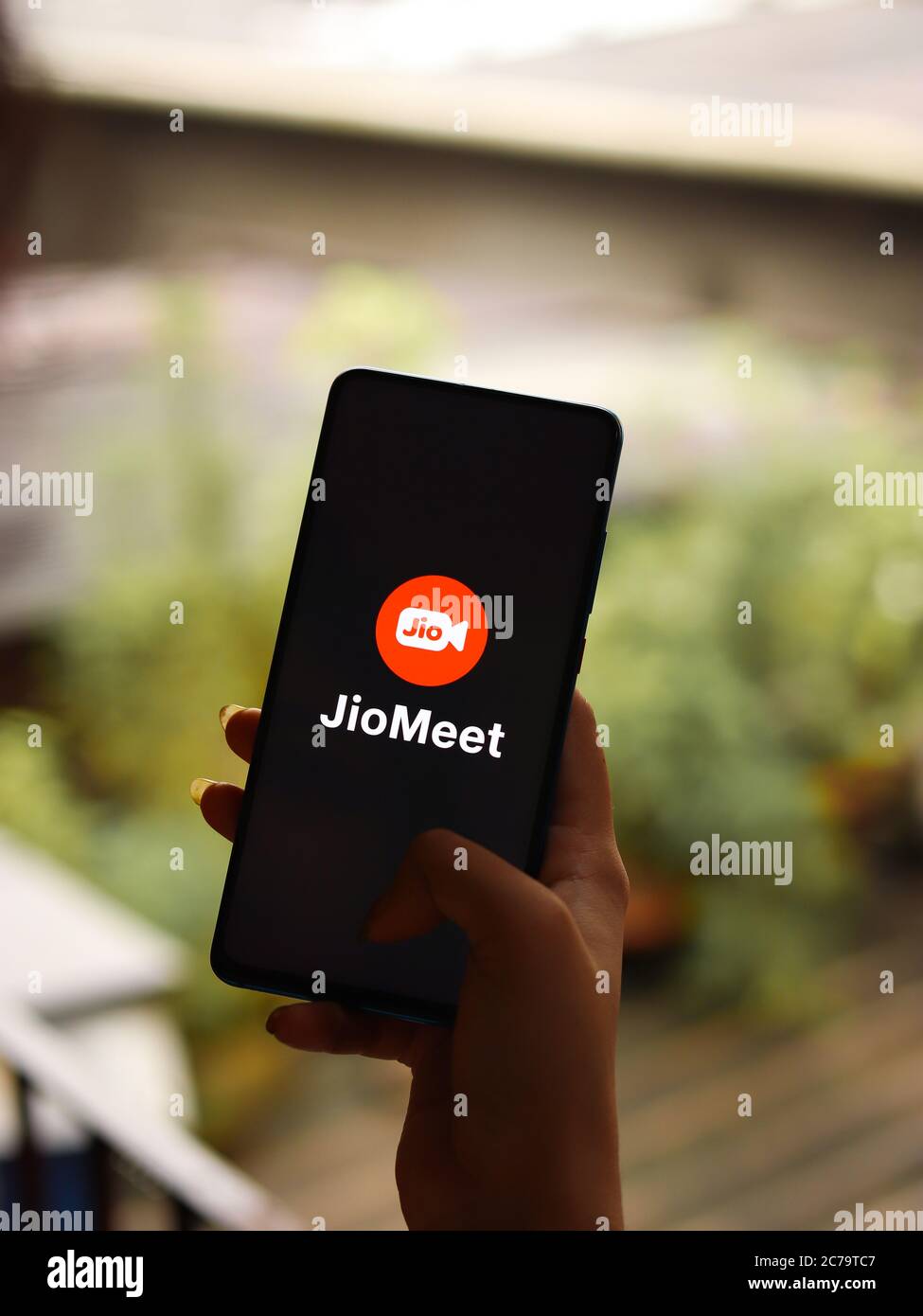 Assam, indien - 5. Juli 2020 : Jiomeet eine Videokonferenz-App. Stockfoto