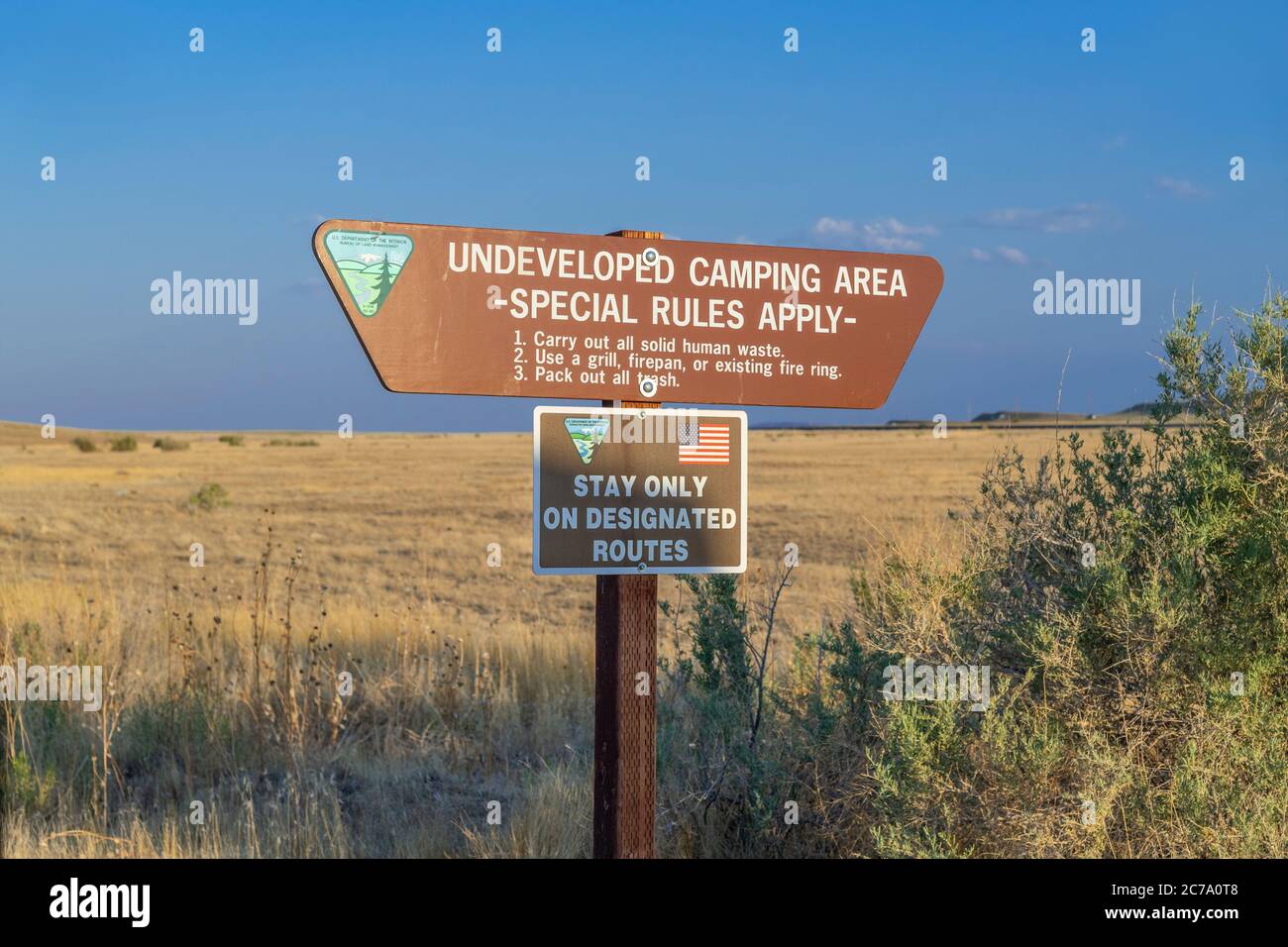 Eintrittsschild zum Bureau Land Management Camping Area, in der Nähe von Moab Utah, USA Stockfoto