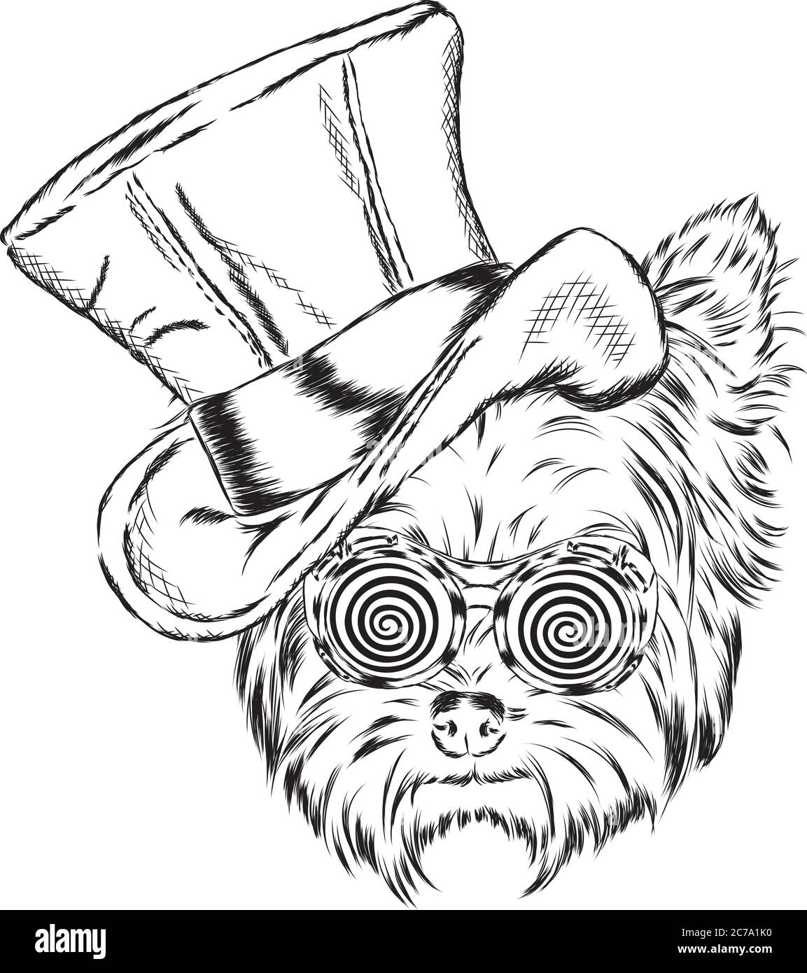 Niedlicher Welpe mit Hut und Sonnenbrille. Vektorgrafik. Schöner Hund. Bild für eine Karte, Poster oder Druck auf Kleidung. Stock Vektor