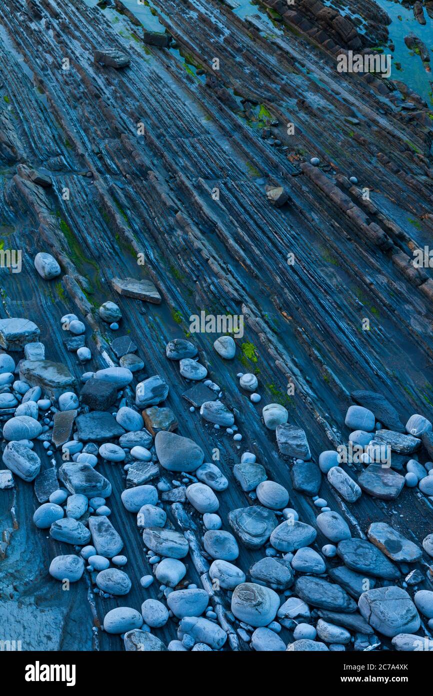 Flysch, Sakoneta Strand, Deva, Gipuzkoa, das Baskenland, die Bucht von Byscay, Spanien, Europa Stockfoto