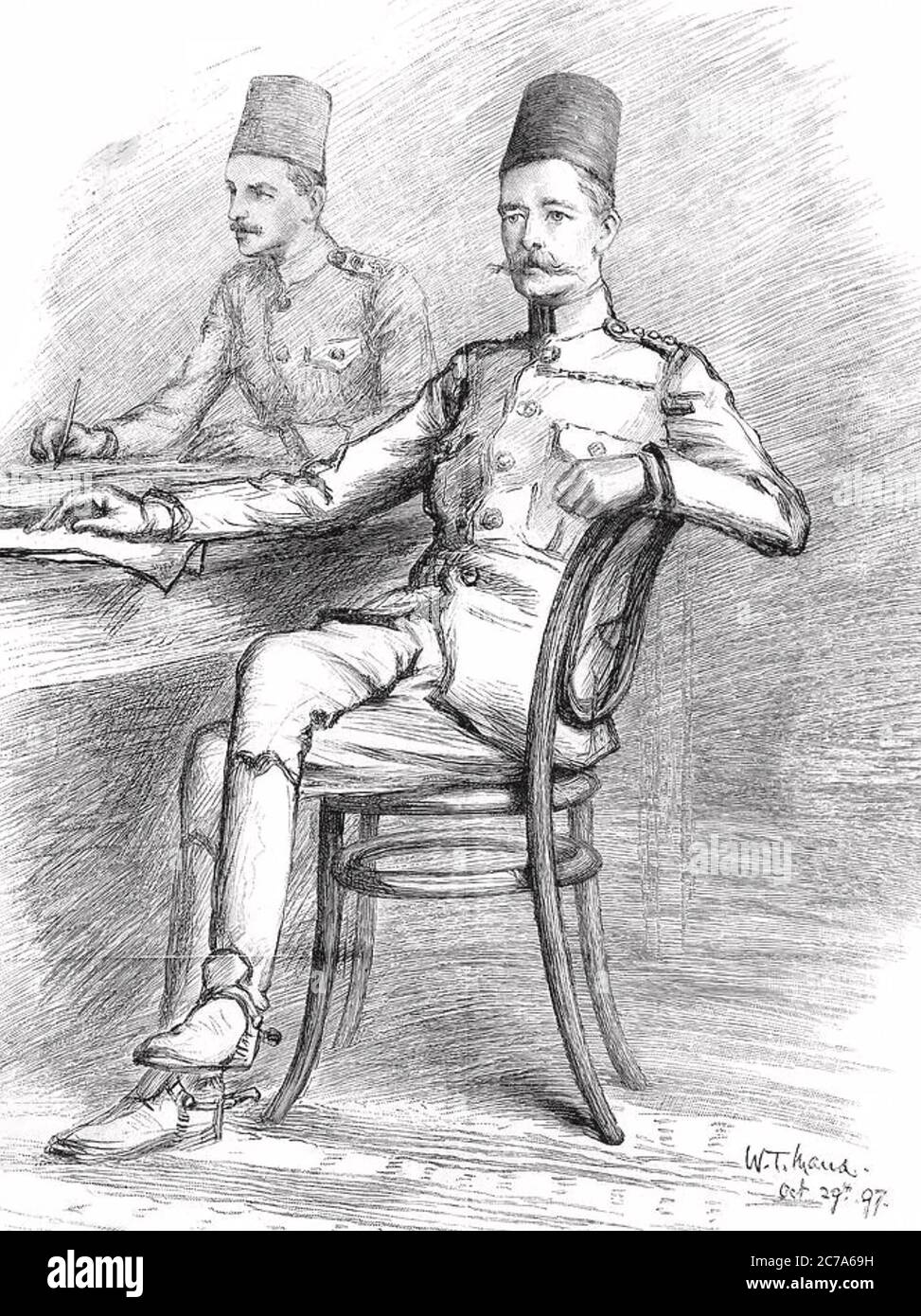 HORATIO HERBERT KITCHENER (1850-1916) Anglo-irischer Offizier der Armee als Sirdar (Oberbefehlshaber) in Berber, Sudan, 1892, hinter ihm ist sein ADC, J. K. Watson Stockfoto