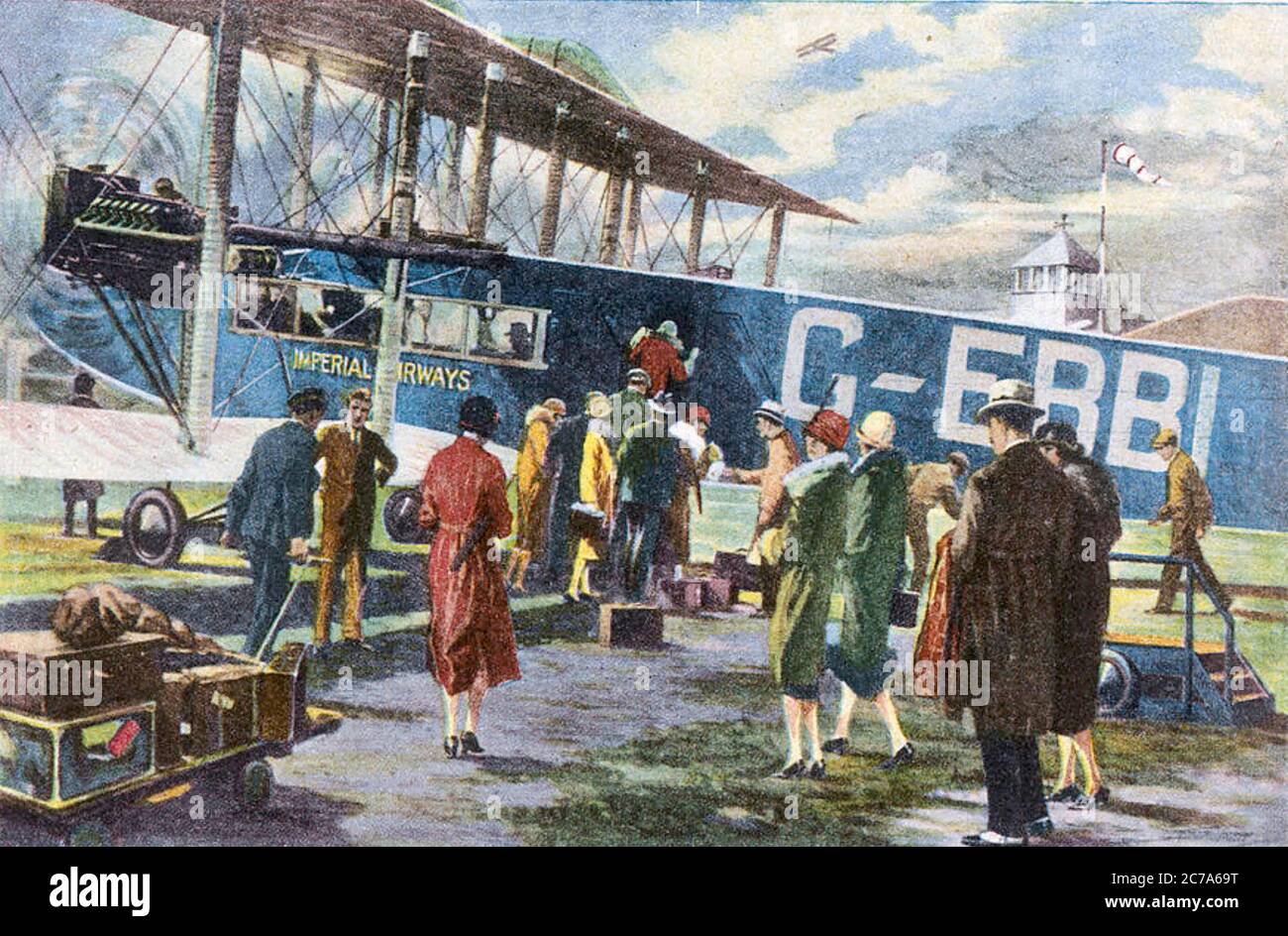 IMPERIAL AIRWAYS Passagiere, die eine Handley Page W.8b mit dem Namen 'Prince Henry' am Flughafen Croydon um 1930 besteigen. Stockfoto
