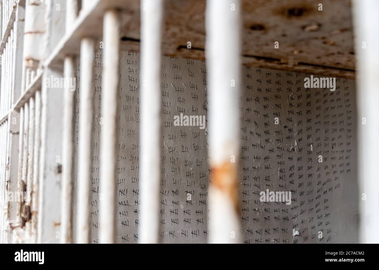 Pinselhaft Bergstaat Strafanstalt Hash Markierungen/Schläge auf Wand der Zelle im Tennessee Gefängnis Stockfoto