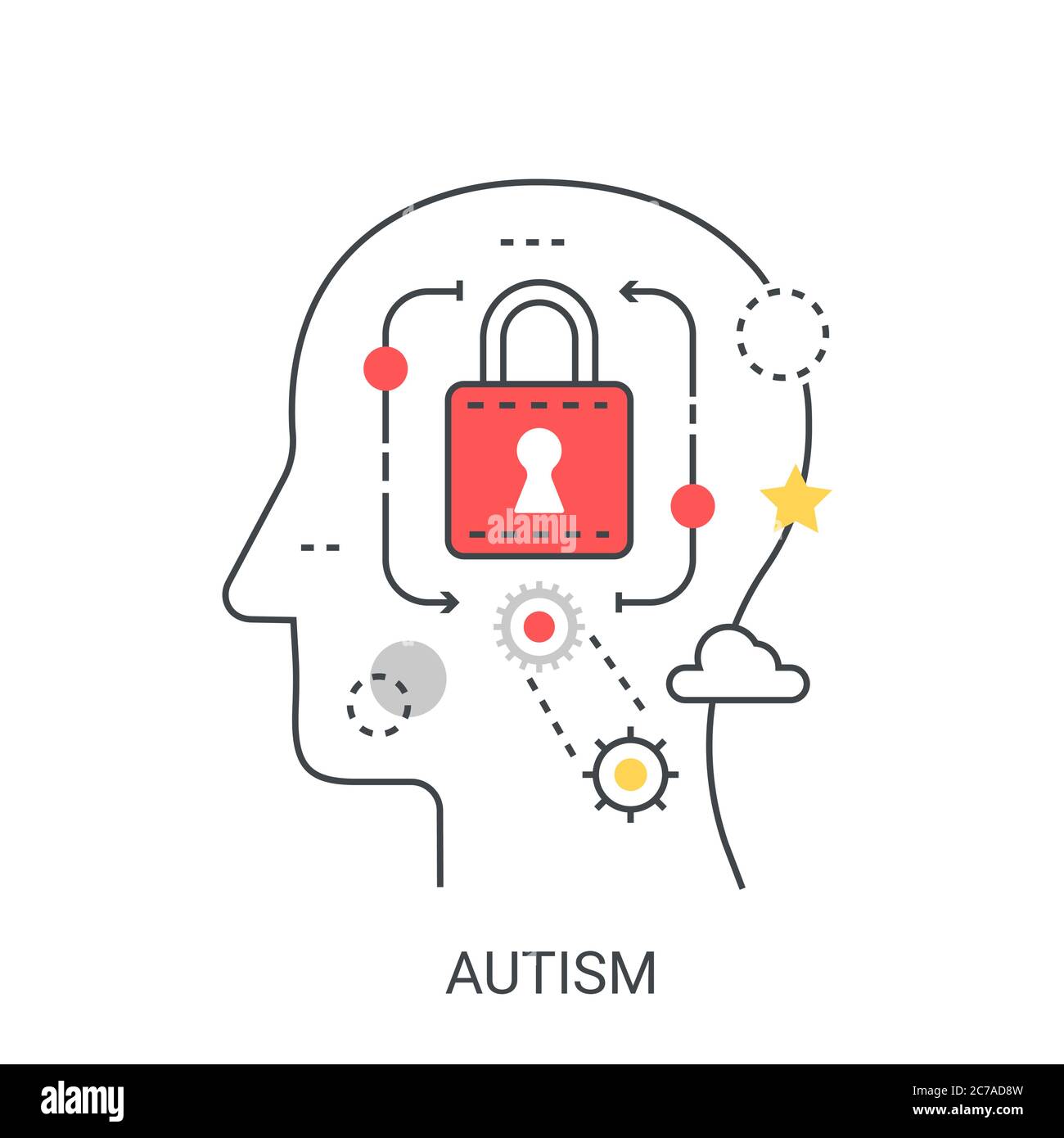 Autismus Vektor flache Linie Illustration Konzept isoliert Stock Vektor