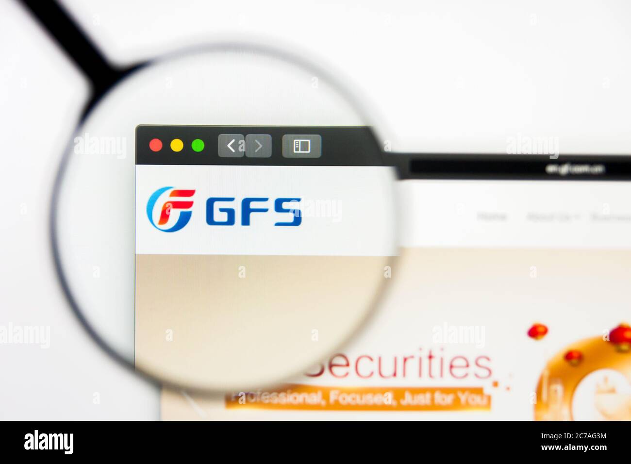 Los Angeles, Kalifornien, USA - 23. März 2019: Illustrative Editorial der Homepage von GF Securities. GF Securities Logo auf dem Display sichtbar. Stockfoto