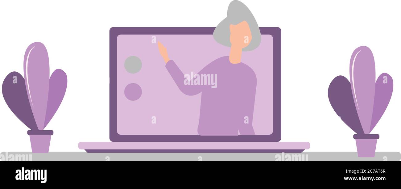 Lernen durch Webinar-Schulung und Hören auf Geschäftsfrau auf Laptop Stock Vektor