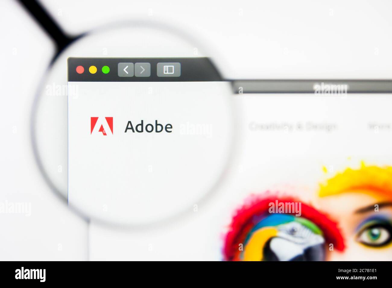 Los Angeles, Kalifornien, USA - 8. April 2019: Illustrative Editorial der Homepage von Adobe Systems. Adobe Systems-Logo auf dem Bildschirm sichtbar. Stockfoto