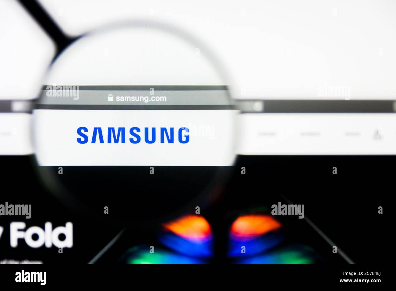 Los Angeles, Kalifornien, USA - 8. April 2019: Illustrative Editorial der Samsung Electronics Website Homepage. Samsung Electronics Logo sichtbar auf Stockfoto