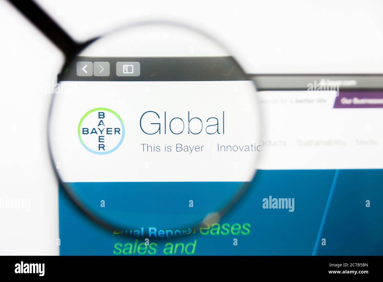 Los Angeles, Kalifornien, USA - 10. März 2019: Illustrative Editorial, Bayer-Website-Homepage. Bayer-Logo auf dem Display sichtbar Stockfoto