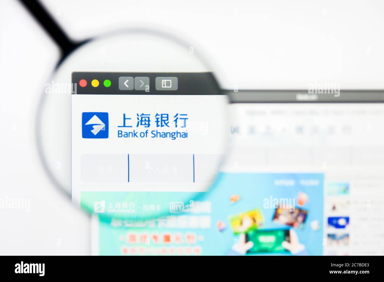 Los Angeles, Kalifornien, USA - 5. April 2019: Illustrative Editorial der Homepage der Bank of Shanghai. Bank of Shanghai Logo sichtbar auf dem Display Stockfoto