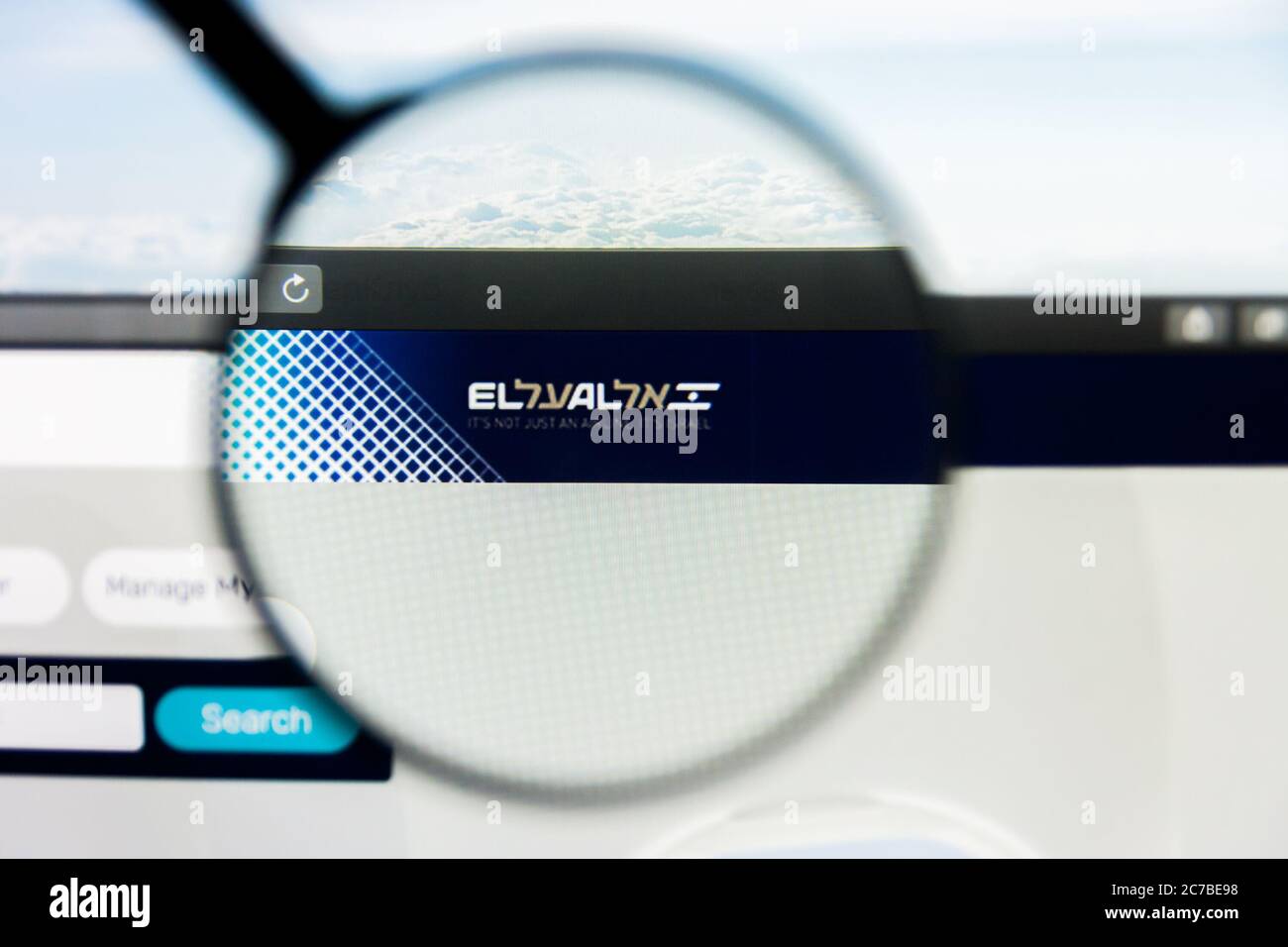 Los Angeles, Kalifornien, USA - 21. März 2019: Illustrative Editorial der Homepage VON EL AL. EL AL Logo auf dem Display sichtbar. Stockfoto