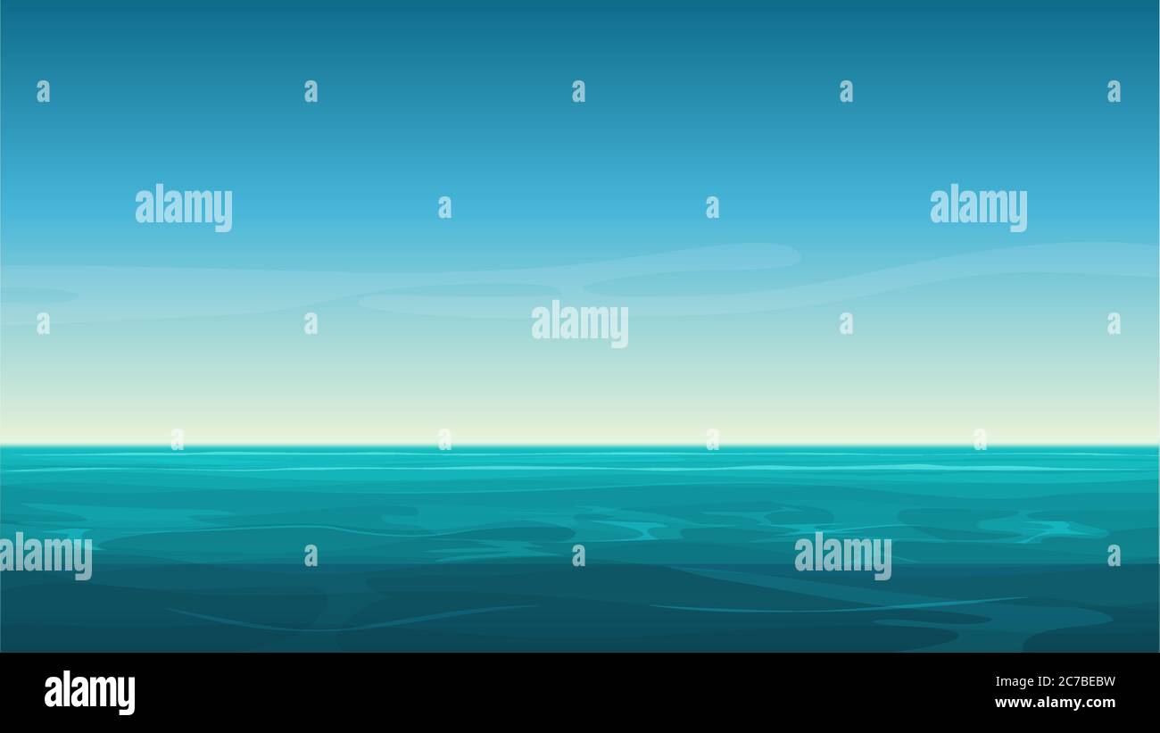 Vektor Cartoon klare Meer Meer Hintergrund mit leeren blauen Himmel Stock Vektor