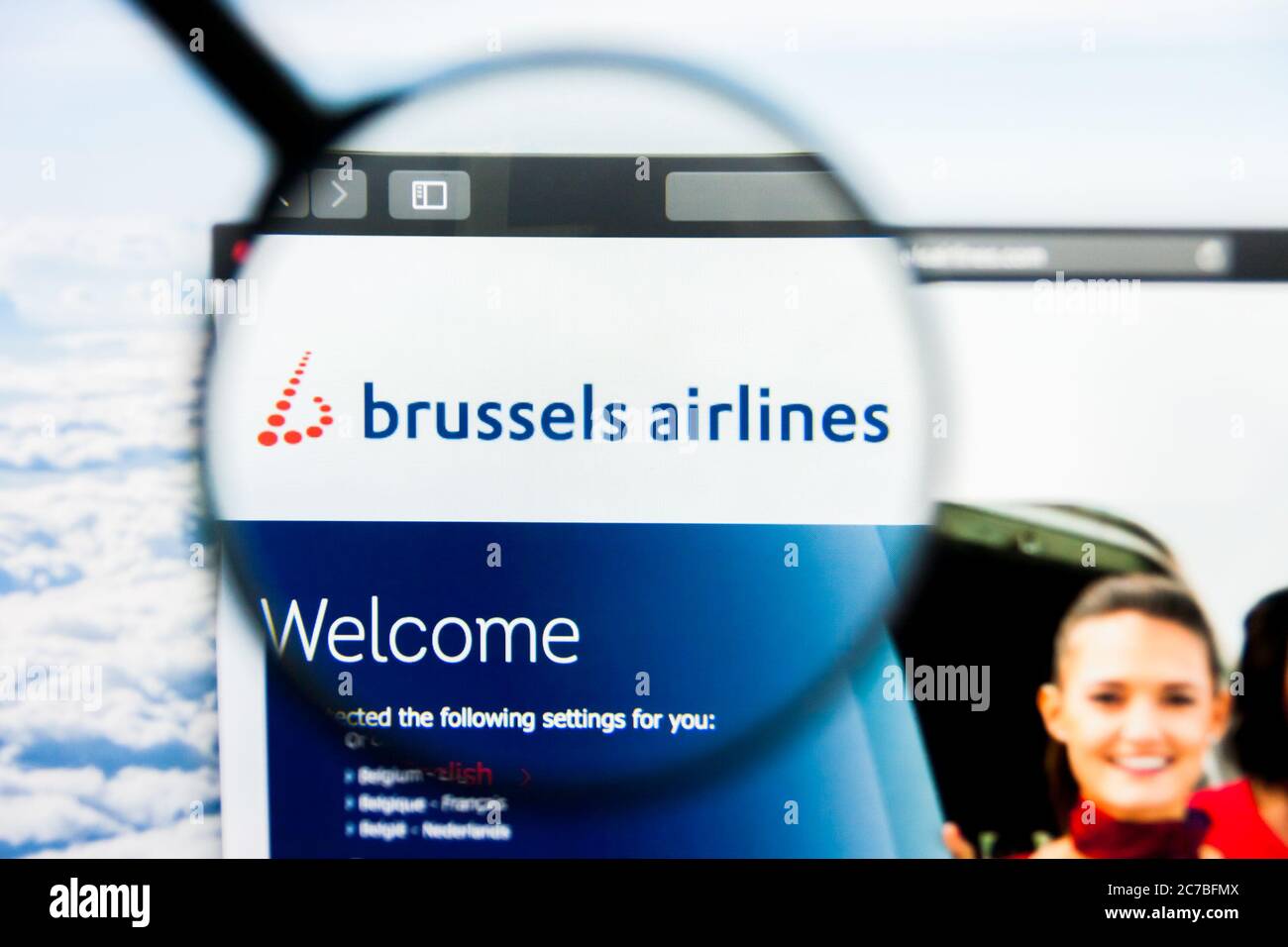 Los Angeles, Kalifornien, USA - 21. März 2019: Illustrative Editorial der Website von Brussels Airlines. Das Logo von Brussels Airlines ist auf dem Display sichtbar Stockfoto