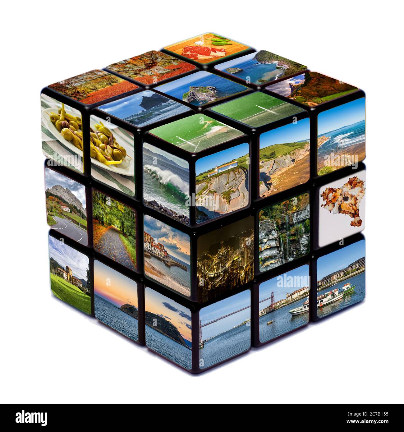 Isoliert auf withe Basque Cube Multi-Bild Stockfoto