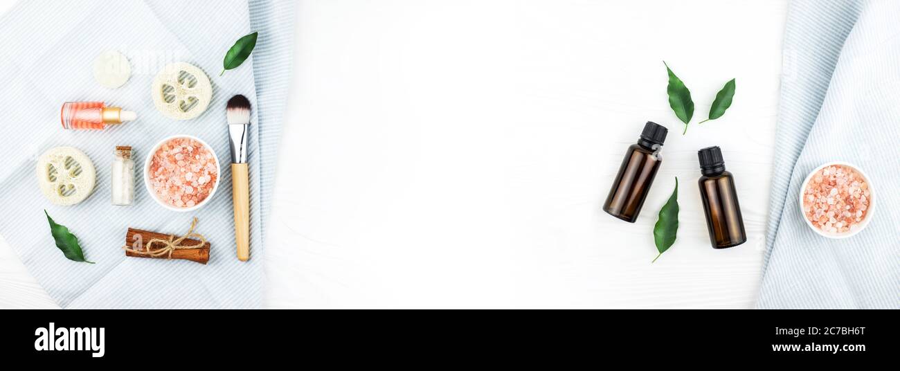 Banner aus Set von hausgemachten Kosmetika. Stockfoto