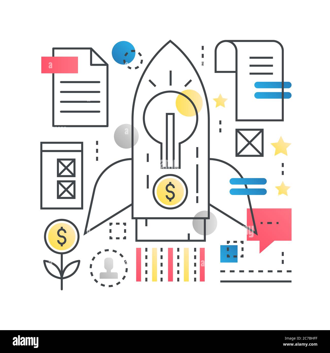 Starten Sie ein neues modernes Geschäftskonzept in trendiger Linie mit gradient flacher Farbe Stock Vektor