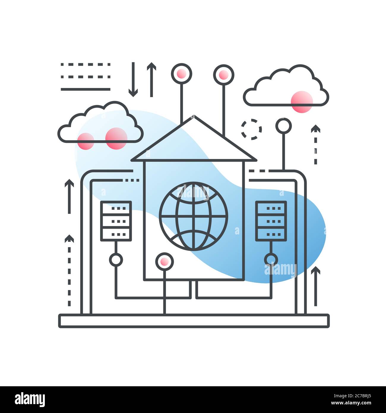Cloud-Daten-Technologie, Hosting-Vektor-Konzept in trendigen Linie mit Gradient flache Farbe Stock Vektor