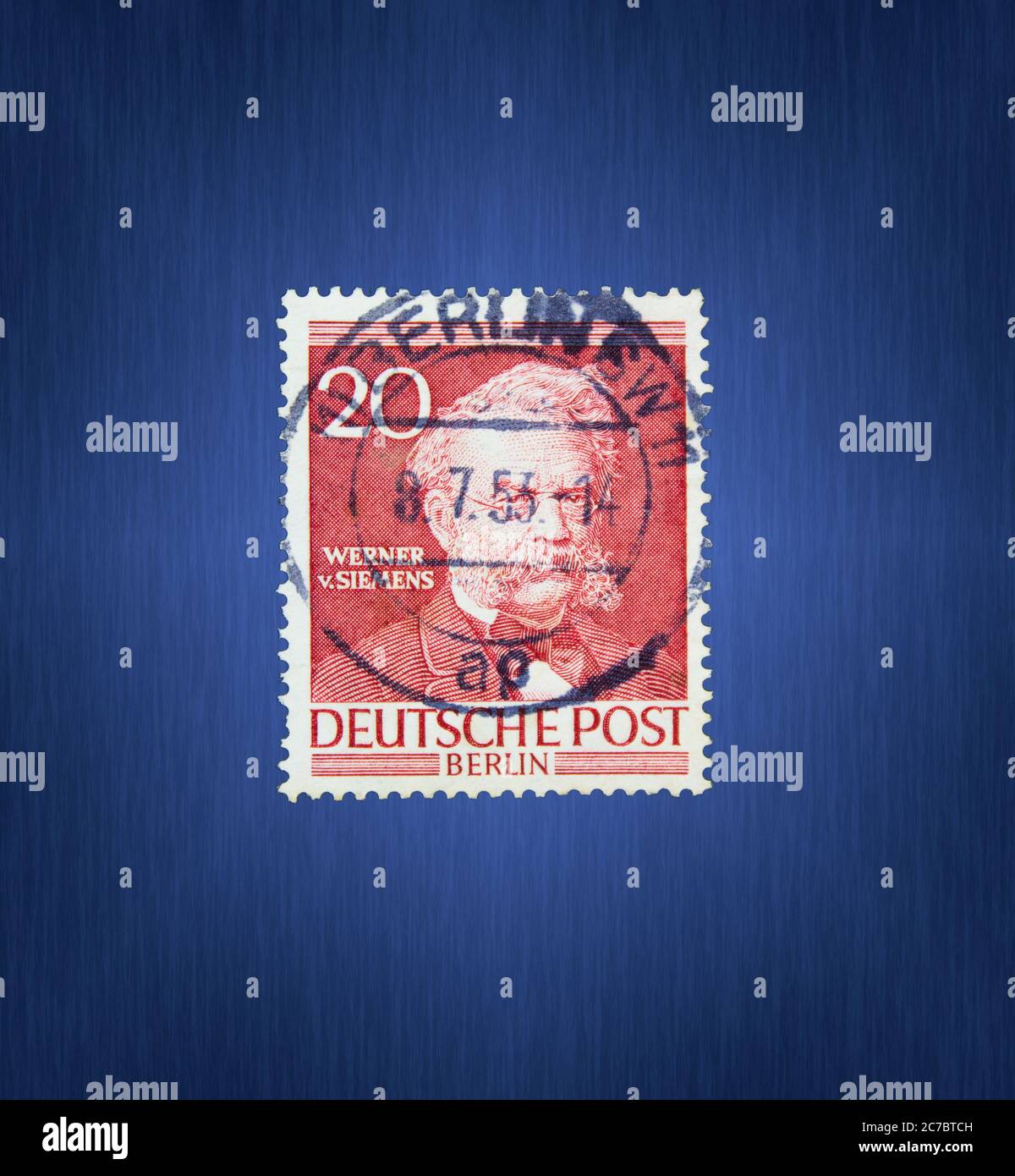 Briefmarke aus der BRD Berlin. Gedruckt am 12. Oktober 1952. Werner von Siemens. Stockfoto