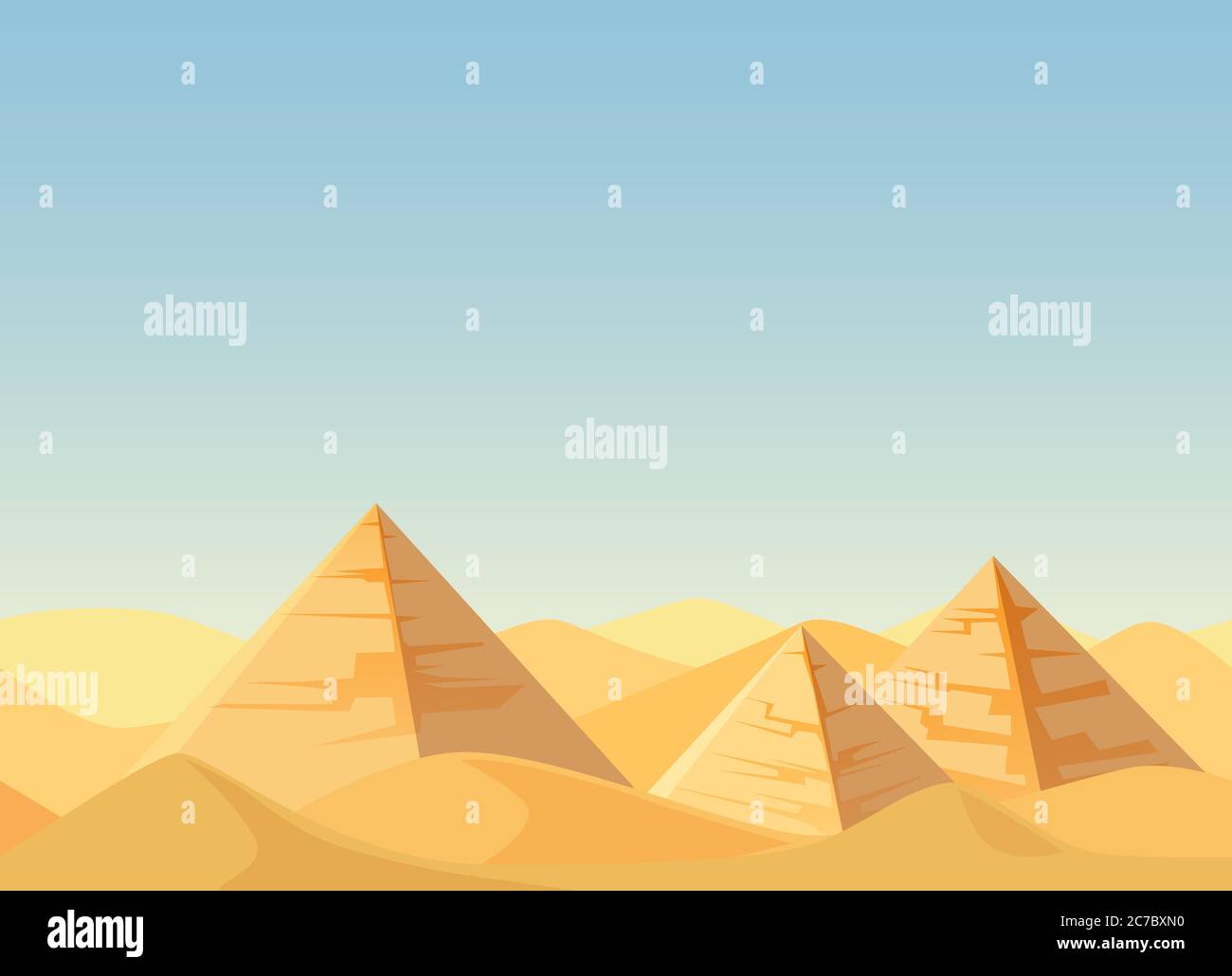 Ägypten Pyramiden Wüste Landschaft Cartoon flache Vektor Illustration Stock Vektor