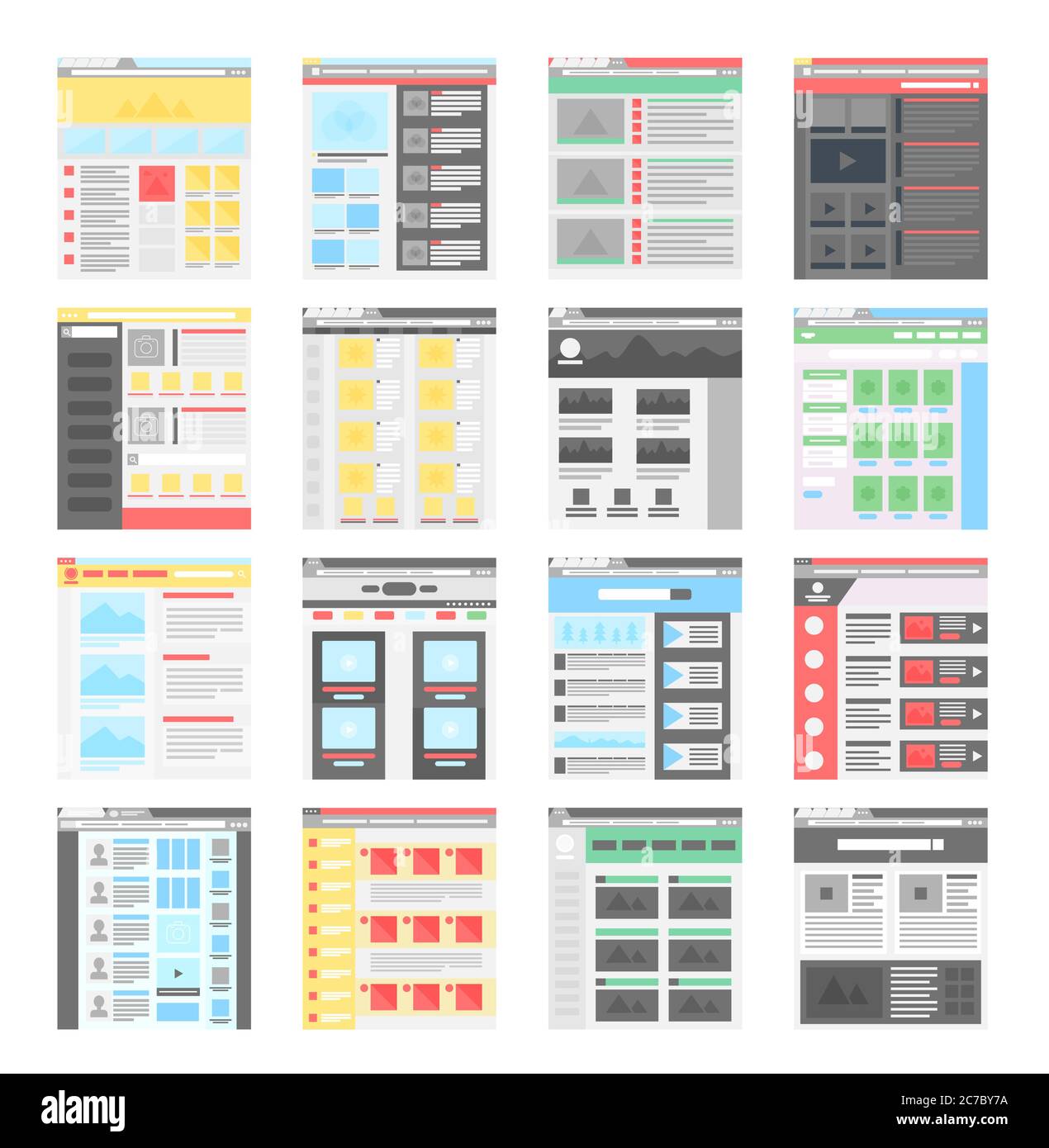 Vektor einfache flache Website Design-Vorlagen Icons gesetzt Stock Vektor
