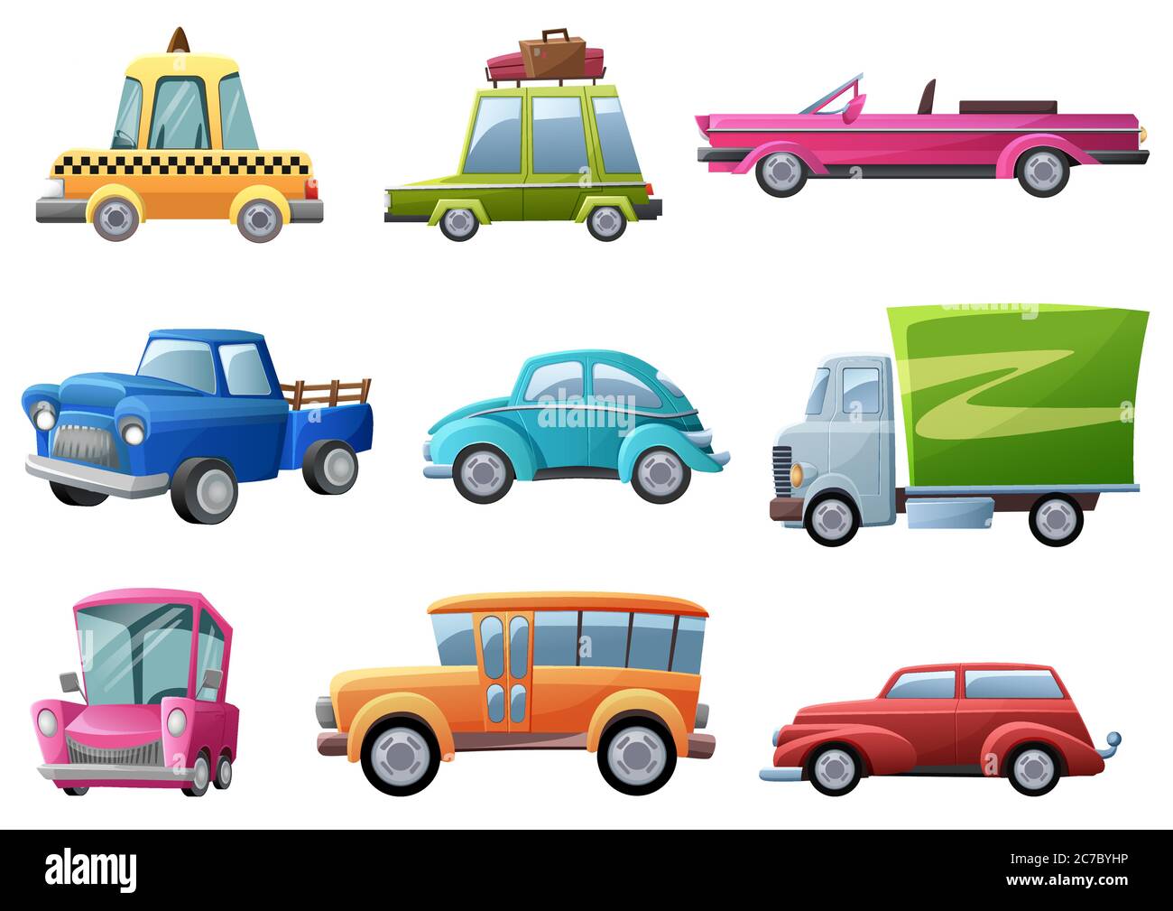 Alt, vintage, Cartoon Retro Autos setzen Vektor-Illustration isoliert Stock Vektor