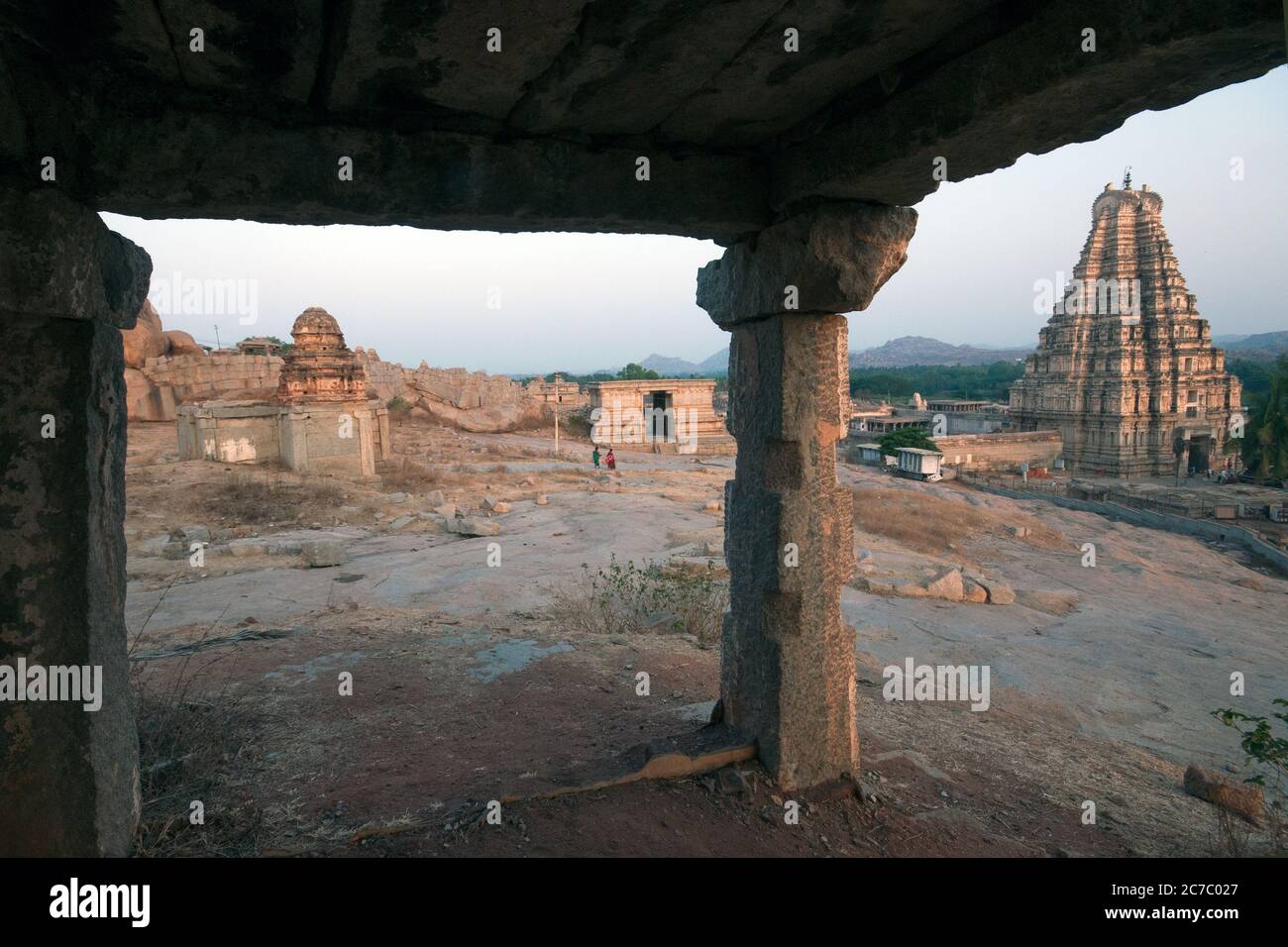 Morgenansicht des virupaksha Tempels Stockfoto