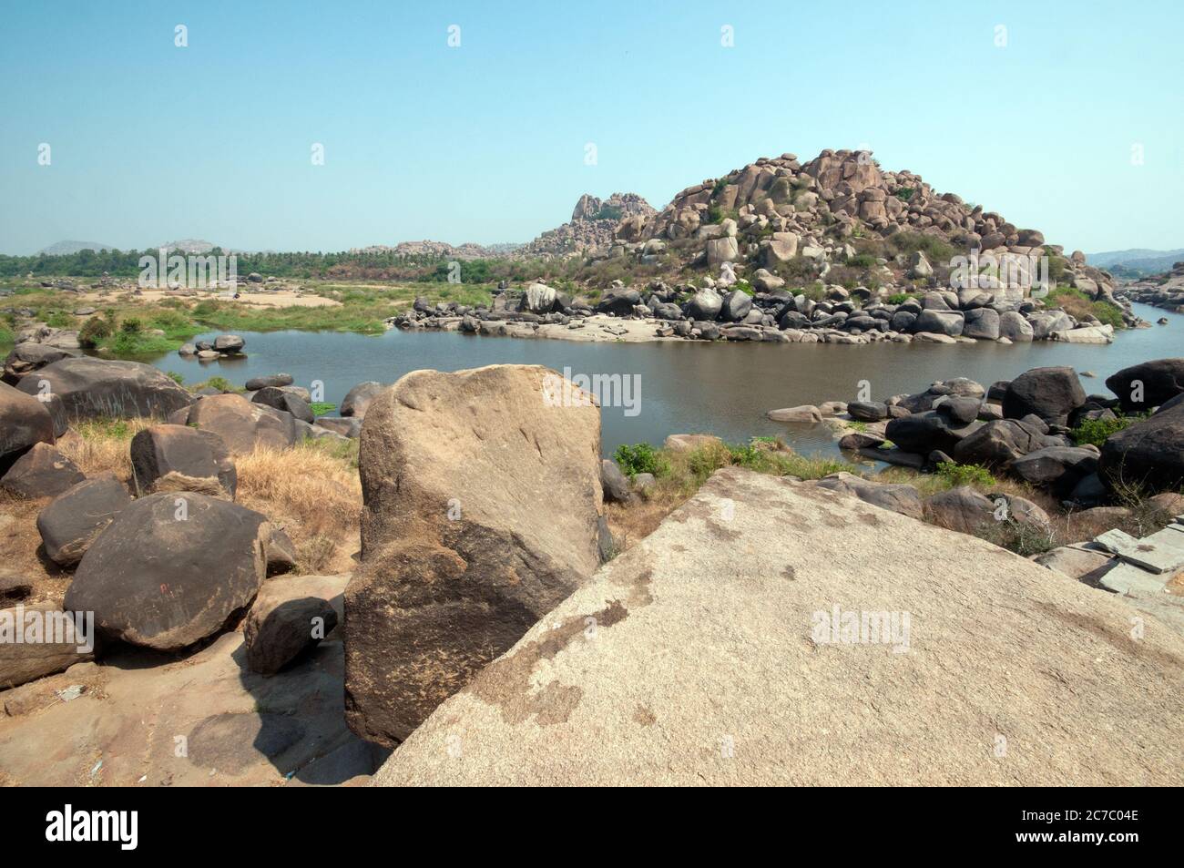 Tungabhadra Fluss & Landschaft hampi Stockfoto