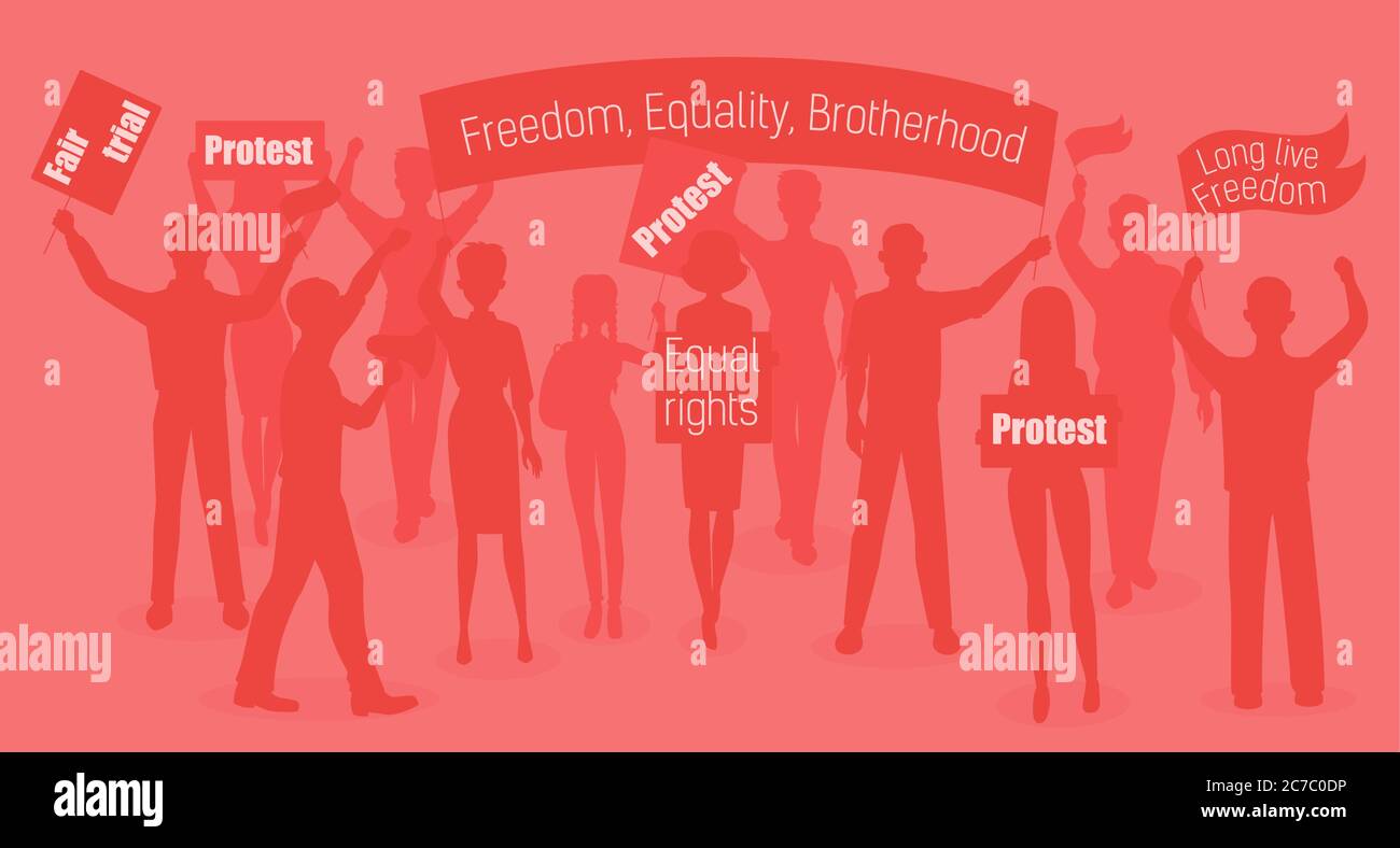 Rot warm Vektor-Illustration von Demonstranten. Demonstration, Protest, Revolution und Konflikt in der Stadt Stock Vektor