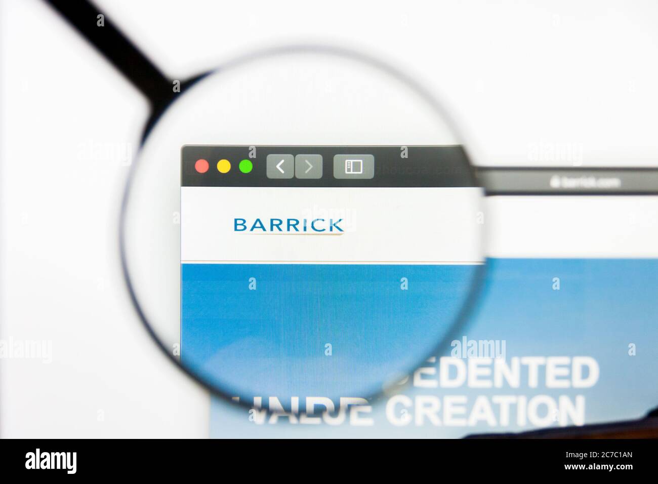 Los Angeles, California, USA - 10. März 2019: Illustrative Editorial, Barrick Gold Website Homepage. Barrick Gold-Logo auf dem Display sichtbar Stockfoto