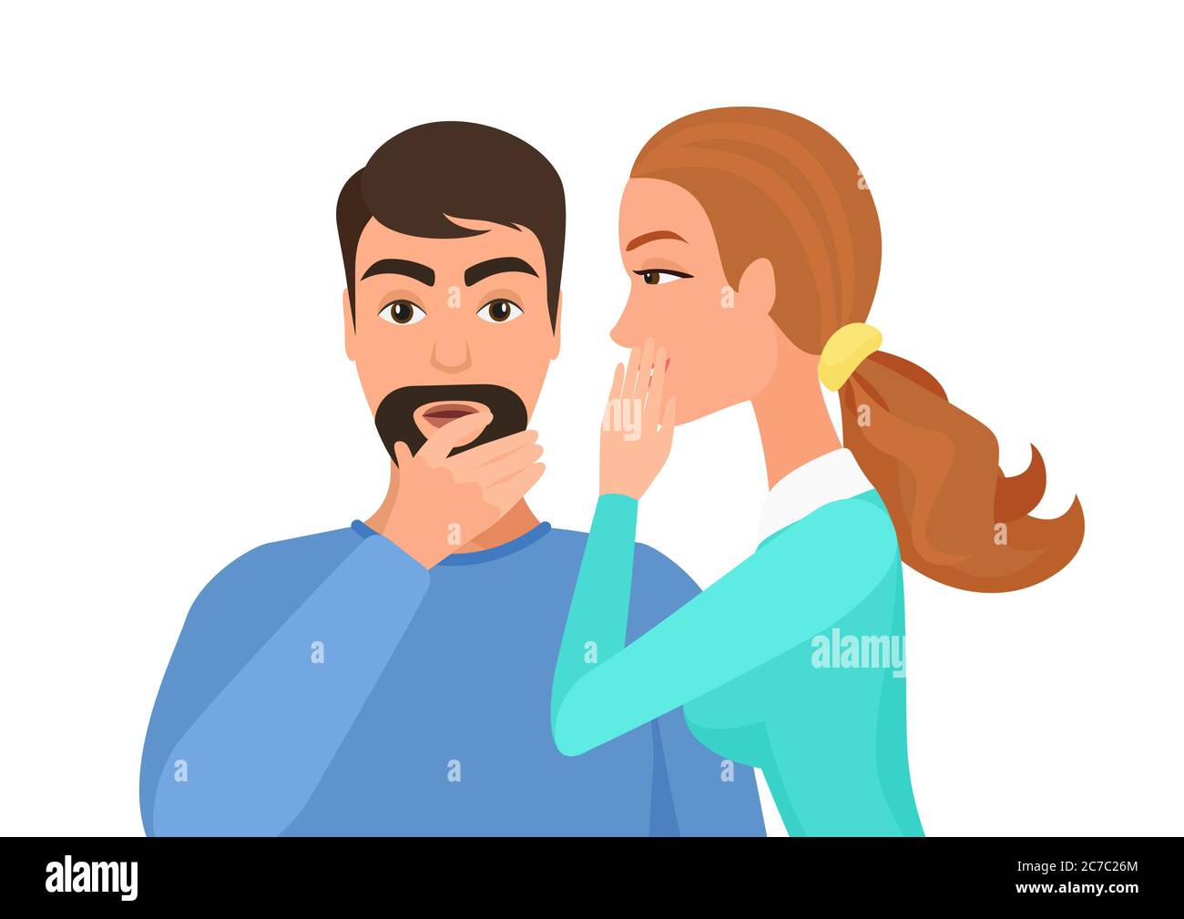 Frau flüstert dem Mann Klatsch oder geheime Gerüchte zu. Tratschen geheime Leute Vektor-Illustration Stock Vektor