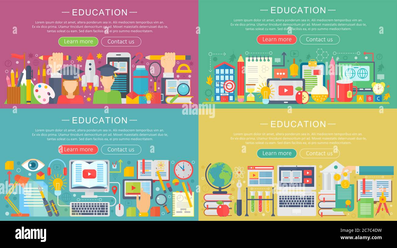 Vektor Sammlung von flachen Bildung Design-Konzepte gesetzt. Zurück zur Schule Konzept mit Schule Icons Artikel Stock Vektor