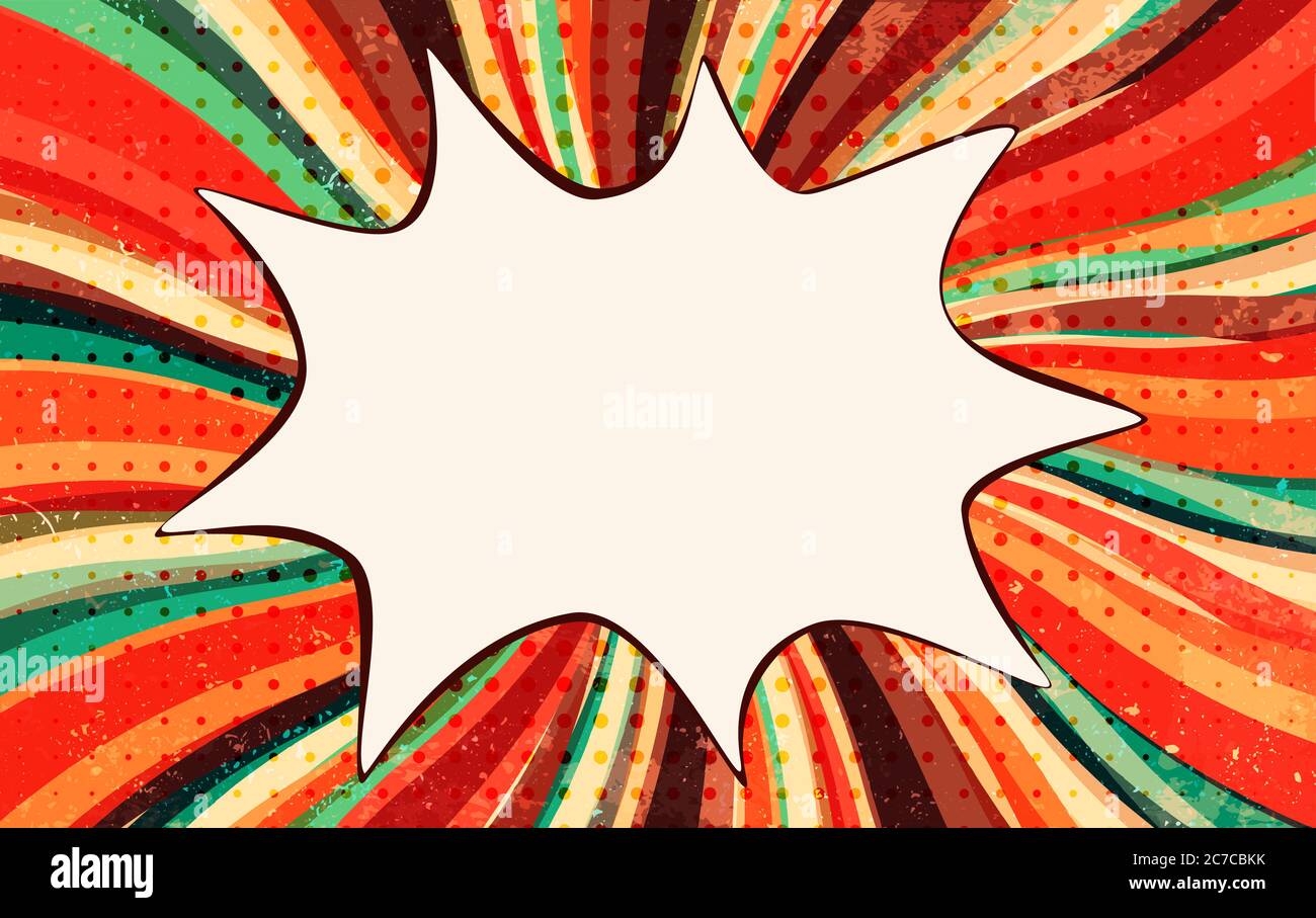 Splash oder Sprechblase Pop Art. Explosion in Comics Buch Stil. Vintage Retro Starburst. Hintergrund Hintergrund für Werbung oder Party. Comic-Streifen Stock Vektor