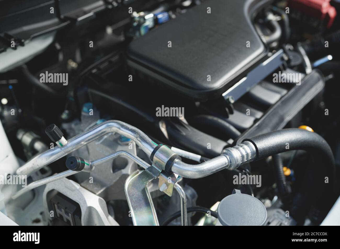 Shiny New Car Motor Nahaufnahme Ansicht Hintergrund Stockfoto