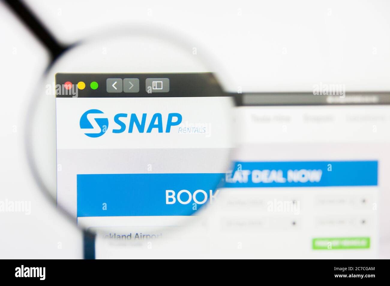 San Francisco, California, USA - 29. März 2019: Illustrative Editorial der Snap Rentals Website Homepage. Snap Rentals Logo sichtbar auf dem Bildschirm. Stockfoto