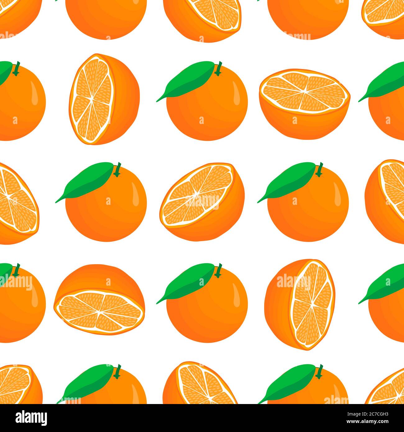 Abbildung zum Thema großes farbiges, nahtloses orangefarbenes, helles Fruchtmuster für die Dichtung. Fruchtmuster aus wunderschönem, nahtlosem REPEAT-Orange. Einfach Stock Vektor