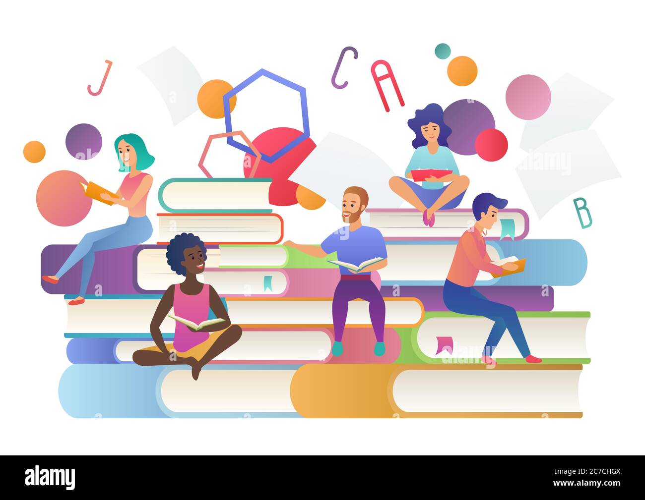 Lesen Sie Bücher Konzept. Bildung, Schule, Studium und Literatur Menschen. Buch Festival Logo Vektor Illustration Stock Vektor