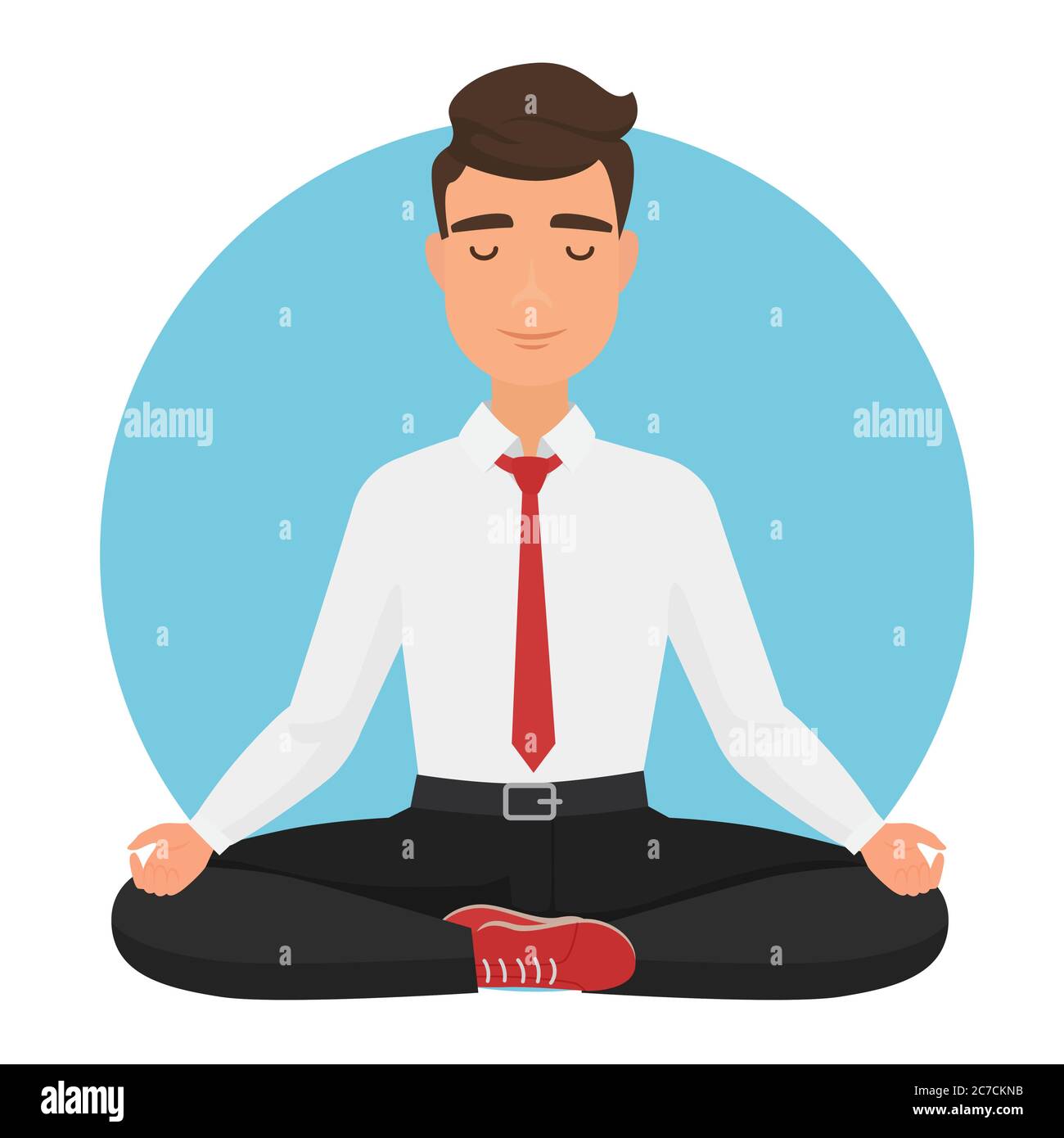 Geschäftsmann sitzt in Yoga Lotus Pose Vektor Illustration. Meditation des Büromenschen Stock Vektor
