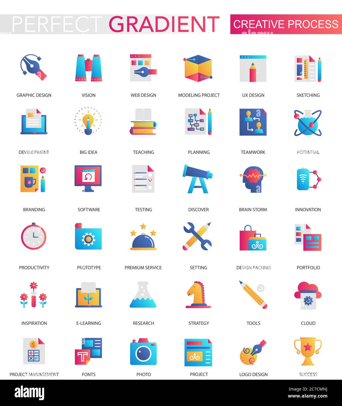 Vektor-Set von trendigen flachen Gradienten von kreativen Prozess-Icons Stock Vektor