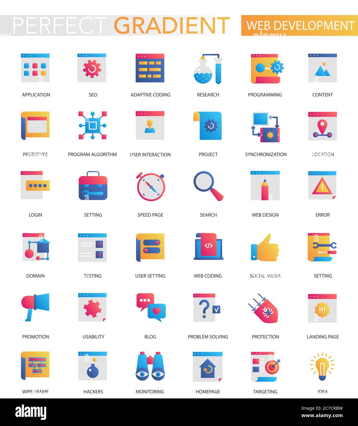 Vektor-Set von trendigen flachen Gradienten Web-Entwicklung Symbole Stock Vektor